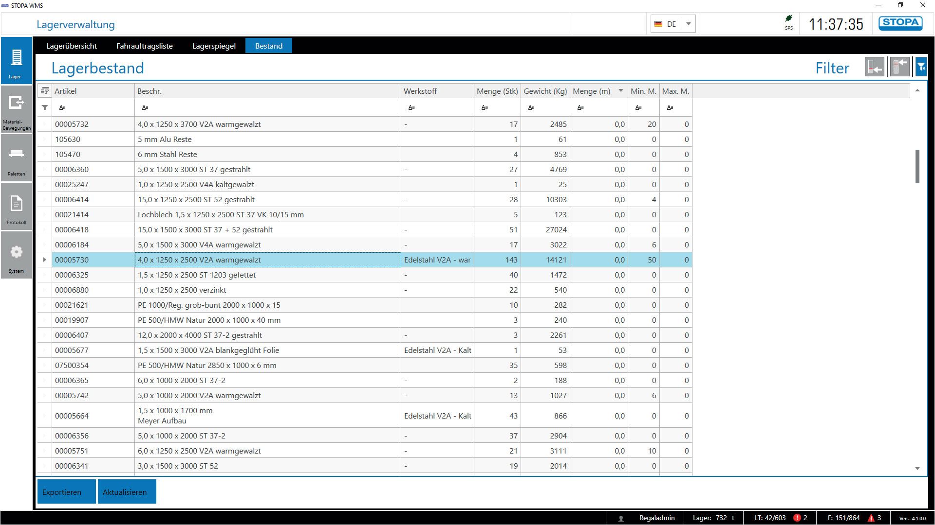 Bild: Screenshot STOPA LVS Lagerbestand